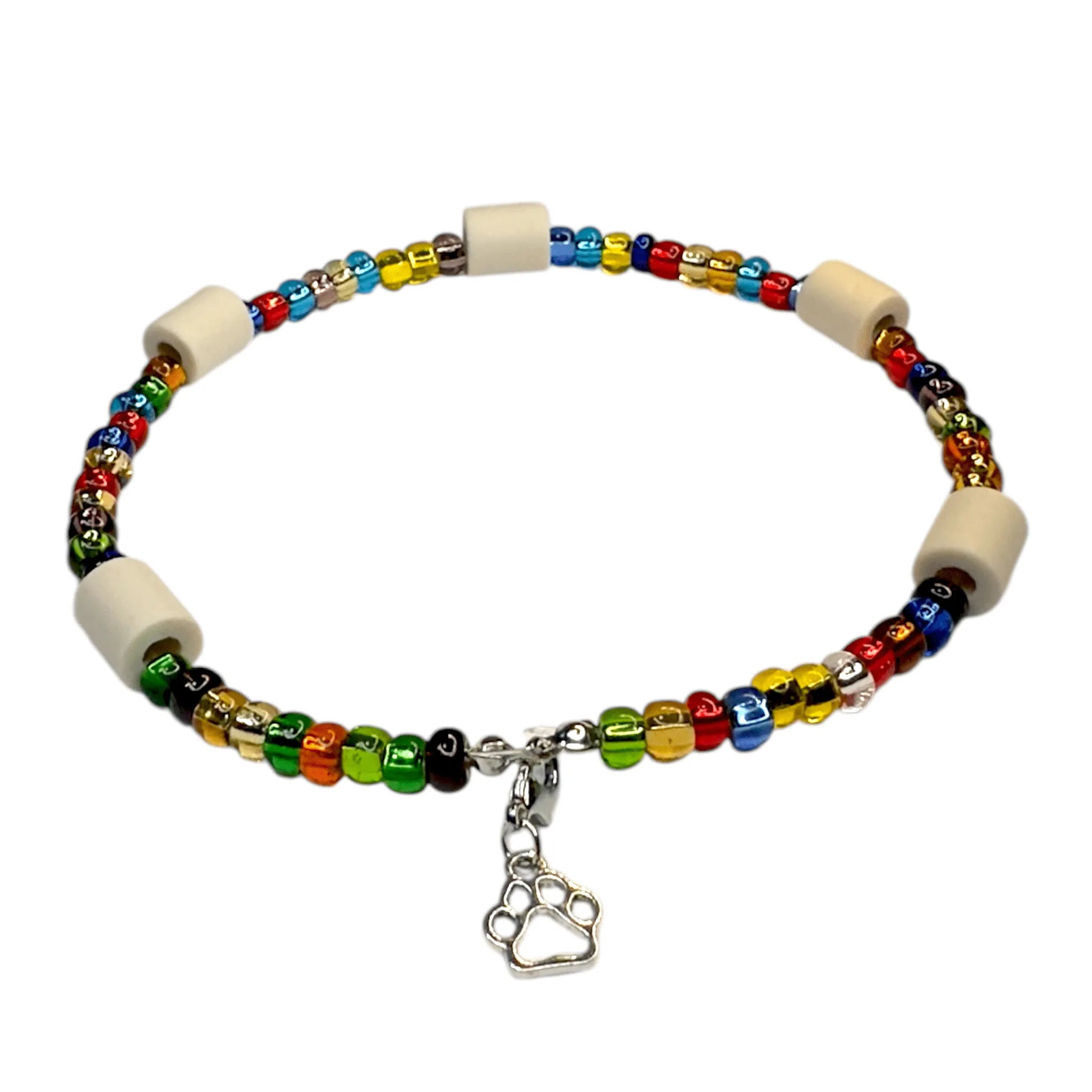 EM-Keramik-Halsband für große und kleine Hunde mit bunten Glasperlen und  einer Pfote als Verschluss