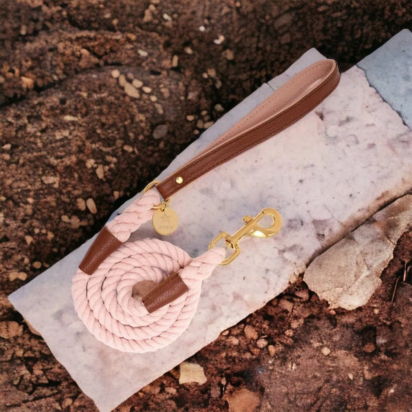 Bella Rosa Handgefertigte Hundeleine aus robustem Seil und edlem Leder in wunderschönem Rosa - Die StupsnaseBella Rosa Handgefertigte Hundeleine aus robustem Seil und edlem Leder in wunderschönem RosaHundeleineDie StupsnaseHundeleine