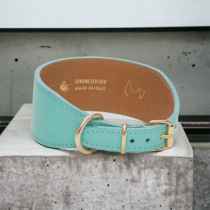 Grünes Windhundhalsband aus Leder - Die StupsnaseGrünes Windhundhalsband aus LederWindhundhalsbandDie StupsnaseWindhundhalsband