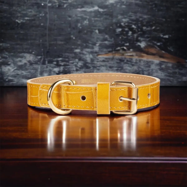 Lia gelbes Hundehalsband aus Leder - Die StupsnaseLia gelbes Hundehalsband aus LederHundehalsbandDie StupsnaseHundehalsband