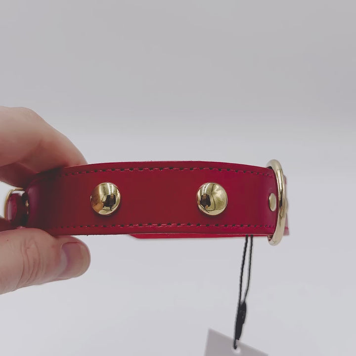 Hundehalsband rot leder mit applikationen